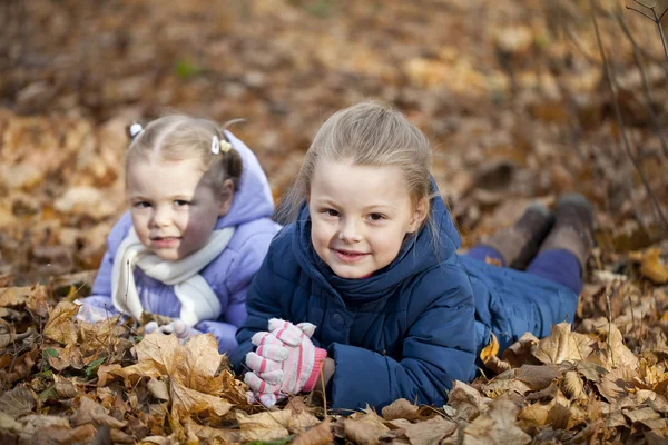 Dos hermanas en el parque de otoño —  Fotos de Stock