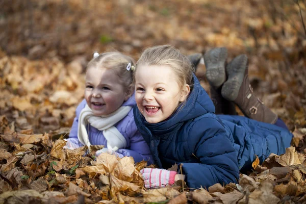Duas irmãs no parque de outono — Fotografia de Stock