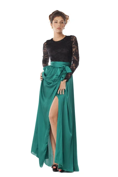 Fashion model in green dress — Stock Photo, Image