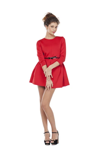 Modelo de moda en vestido rojo sexy — Foto de Stock