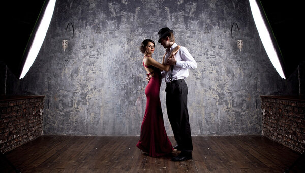 Couple of professional singers in retro style