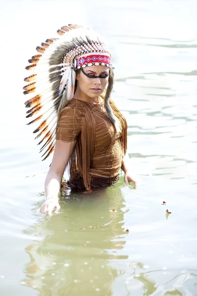 Woman in costume of American Indian — Stock Photo, Image