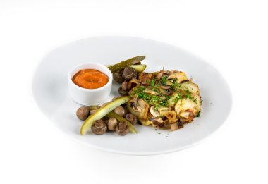 Kızarmış yağlı mantar izole çanağı