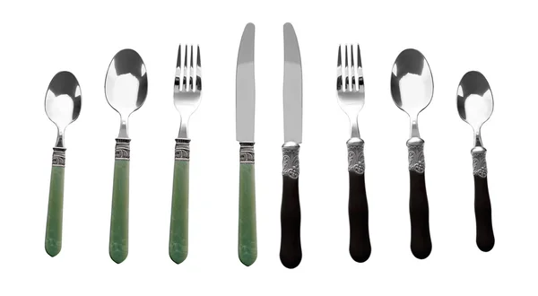 Juego de cubiertos con tenedor, cuchillo y cuchara aislados —  Fotos de Stock