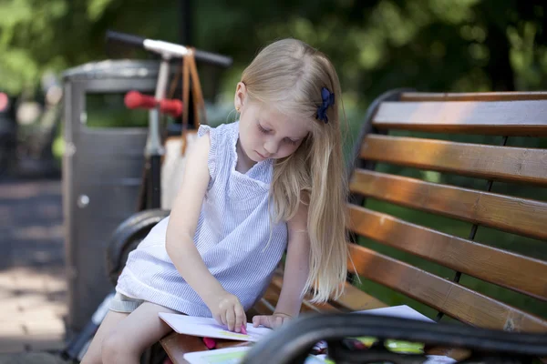 Portrait of a beautiful blonde little girl three years — Stock Photo, Image