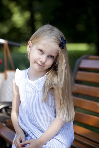 Portrait of a beautiful blonde little girl three years — Stock Photo, Image