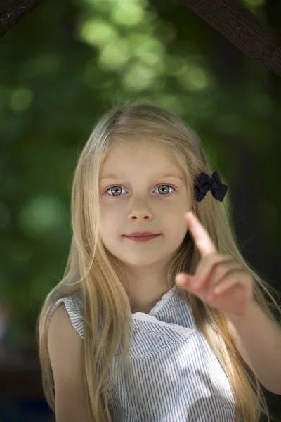 Portrait of a beautiful blonde little girl three years — Stock Photo, Image