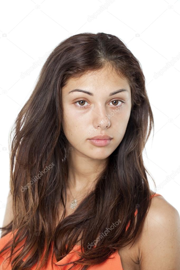 Portrait of a brunette with no makeup
