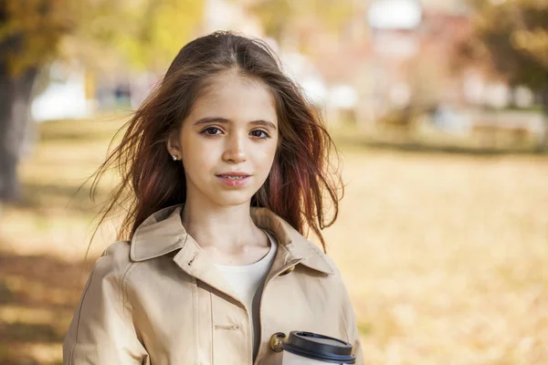 Ritratto Una Giovane Ragazza Parco Autunnale — Foto Stock