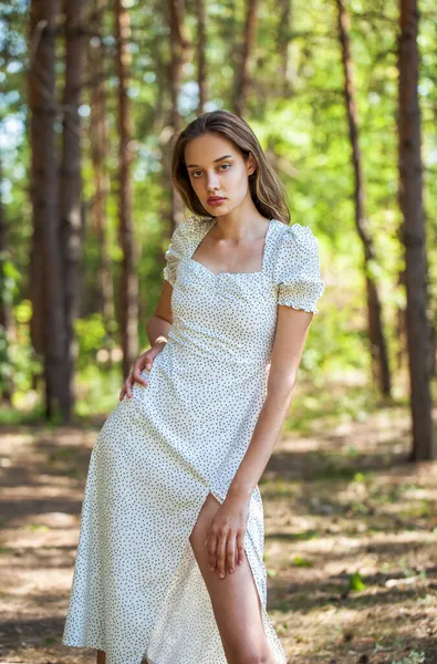Portrait Young Beautiful Girl Posing Forest — Stock Photo, Image