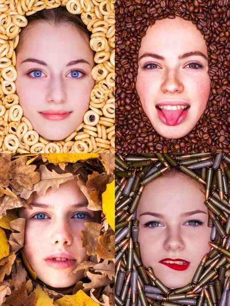 Collage Caras Femeninas Vista Superior — Foto de Stock
