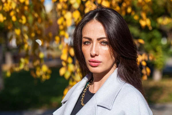 Retrato Mujer Oriental Mediana Edad Parque Otoño —  Fotos de Stock