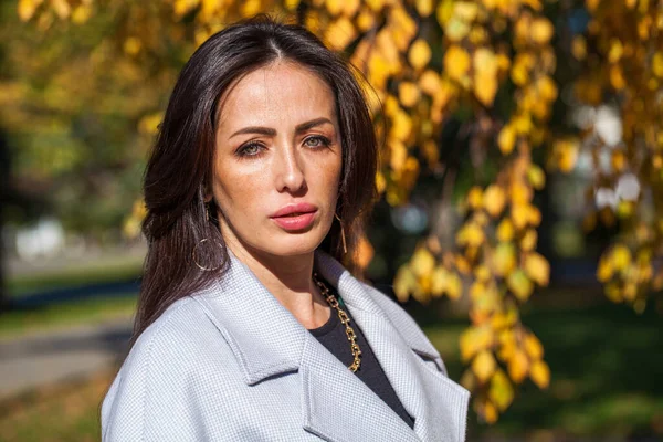 Retrato Mujer Oriental Mediana Edad Parque Otoño —  Fotos de Stock