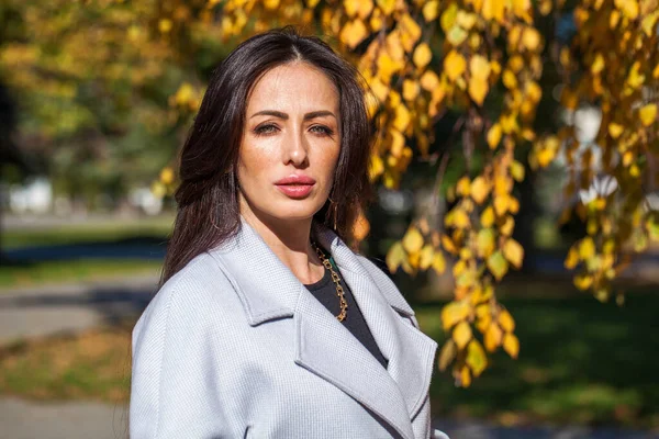 Retrato Mujer Oriental Mediana Edad Parque Otoño —  Fotos de Stock