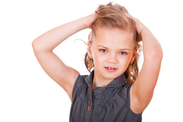 Porträt Der Schönen Kleinen Mädchen Studio Auf Weißem Hintergrund — Stockfoto