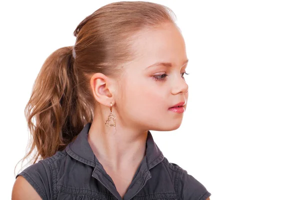 Retrato Niña Hermosa Estudio Sobre Fondo Blanco — Foto de Stock