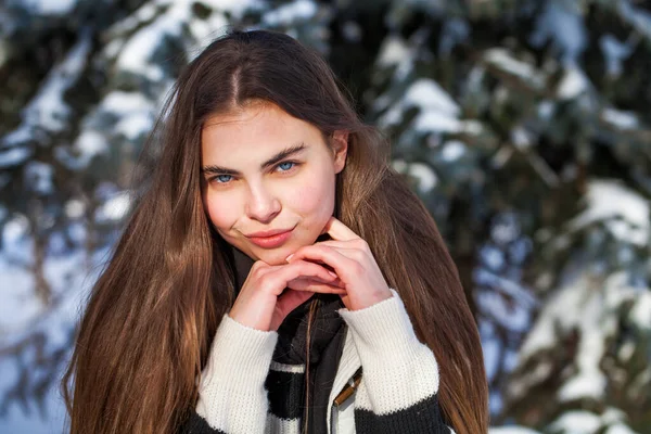Bir Kış Parkı Nda Genç Güzel Bir Kız Portresi — Stok fotoğraf