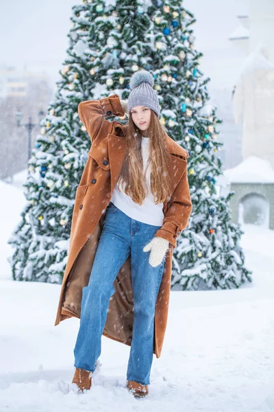 Winter Portret Van Een Jong Mooi Tiener Meisje — Stockfoto