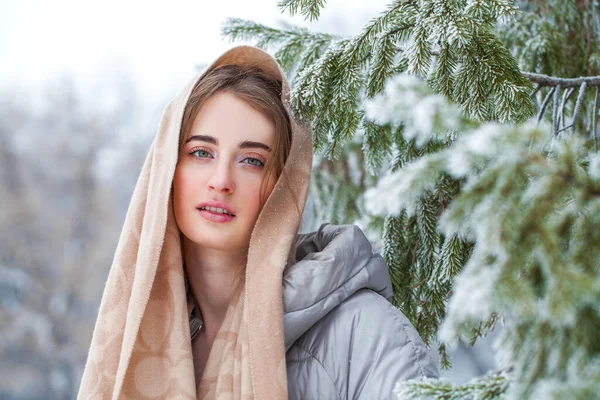 Портрет Молодой Красавицы Зимнем Лесу — стоковое фото