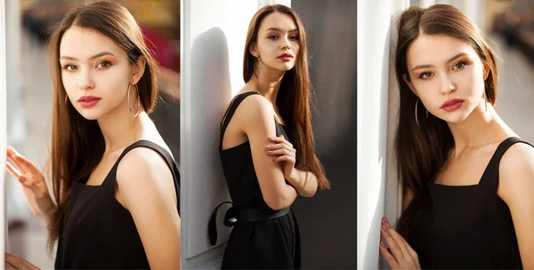 Collage Three Fashion Models Young Beautiful Brunette Girls Royalty Free Stock Photos