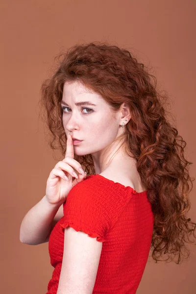 Genç Güzel Kızıl Saçlı Bir Kızın Portresini Yakından Çek — Stok fotoğraf