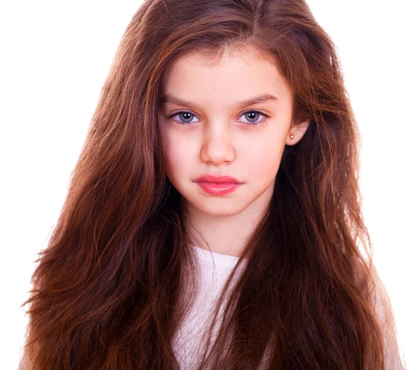 Retrato Una Niña Encantadora Aislada Sobre Fondo Blanco — Foto de Stock