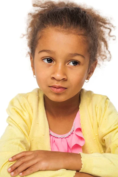 Portret Van Een Jong Meisje Witte Geïsoleerde Achtergrond — Stockfoto