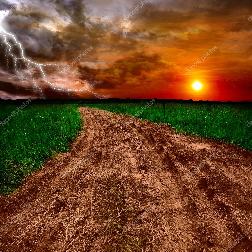 Ground road at sunset — Stock Photo © jonson 13436223