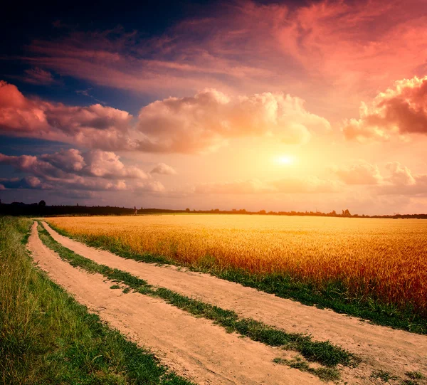 Grond weg bij zonsondergang — Stockfoto