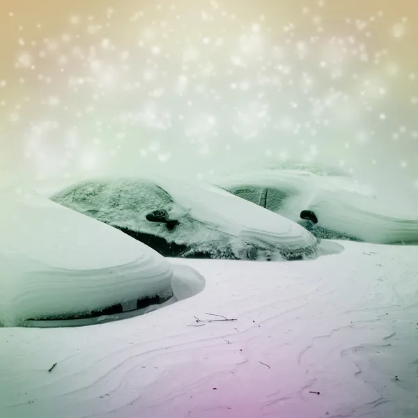 Snowly 冬季汽车停车 — 图库照片