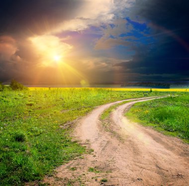 grond weg in de zomer veld