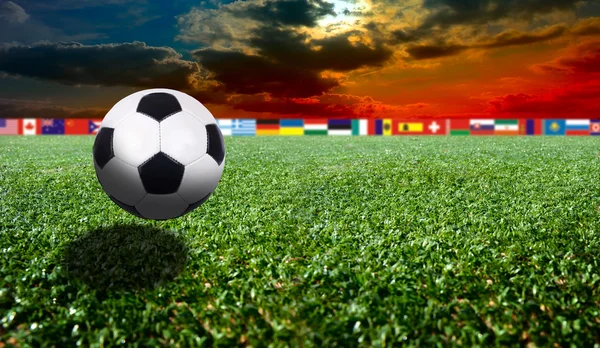 Fotbollsarena med flaggor och ljus — Stockfoto
