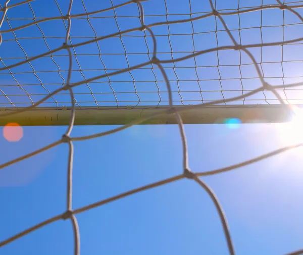 The soccer net with sun — Stock Photo, Image