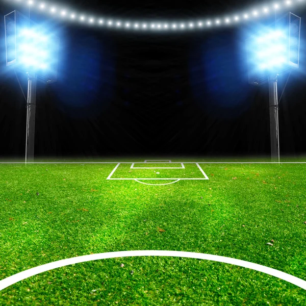 Fotbollsarena med thw lampor — Stockfoto