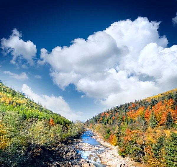 Paysage d'automne avec la rivière montagneuse — Photo