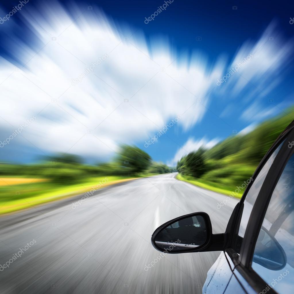 car on the road with motion blur background.