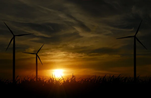 Wind elektrische station bij de zonsondergang — Stockfoto