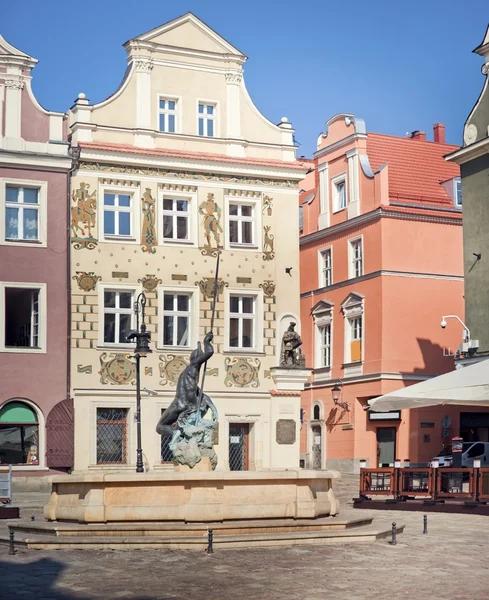 Çeşme, mars ve eski Belediye Binası Poznan, Polonya — Stok fotoğraf