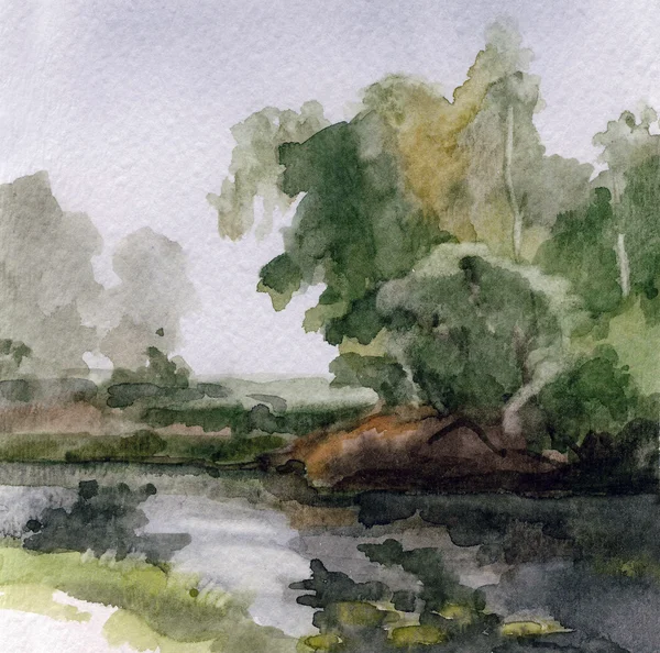 Reflexion von Bäumen am Ufer im Wasser — Stockfoto