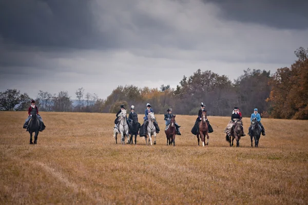 乗馬服の女性を持つ馬狩猟 — ストック写真