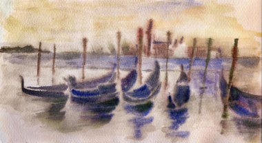 Venedik'in günbatımı suluboya