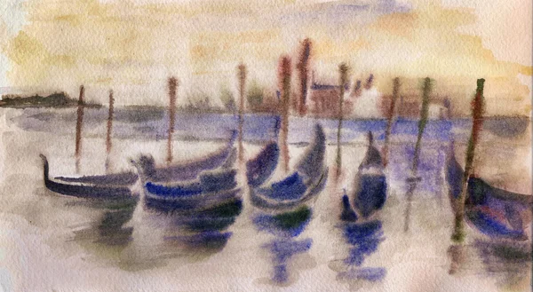 Venedik'in günbatımı suluboya