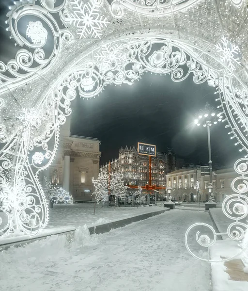 Kış Gecesi Tsum Merkezi Evrensel Mağazası Binası Moskova Rusya Stok Fotoğraf
