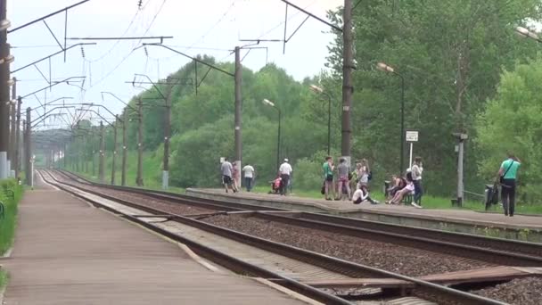 Una multitud de esperar la llegada del tren — Vídeos de Stock