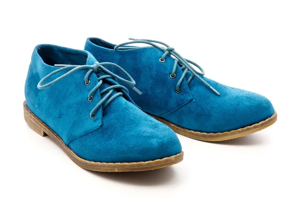 Blauw, vrouwelijke laarzen op een witte achtergrond — Stockfoto