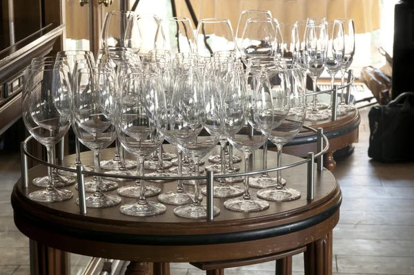 Wine glasses ready on a table — Stock Photo, Image