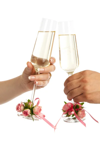 Bröllop glaset med champagne i händer — Stockfoto