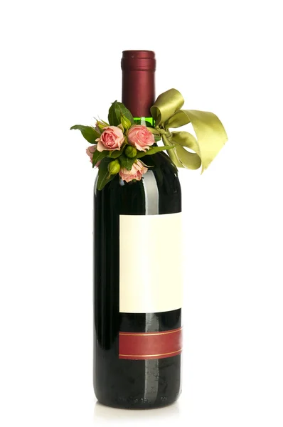 Flower decorated wine bottle — Stock Photo, Image