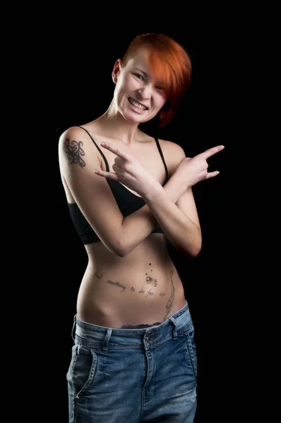 Woman with short red hair in black underwear — Stock Photo, Image