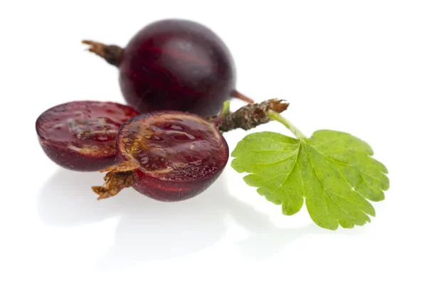 Ripe gooseberry with leaf — Stock Photo, Image